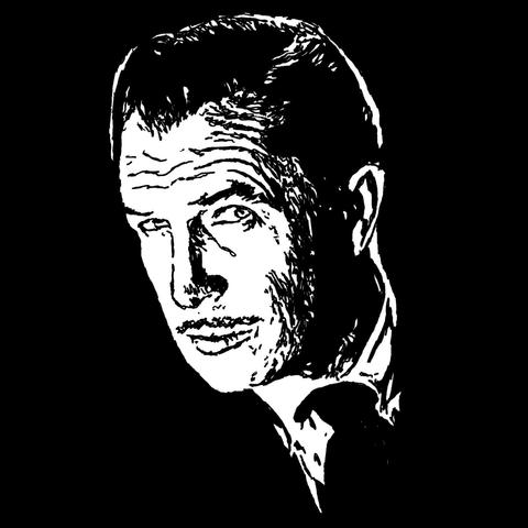 Pen drawing of Vincent Price wearing a suit and looking perturbed drawn on a black background.