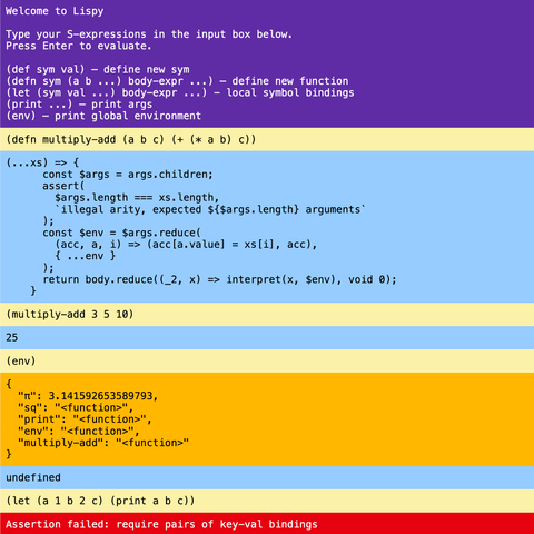 Screenshot of the browser REPL in action
