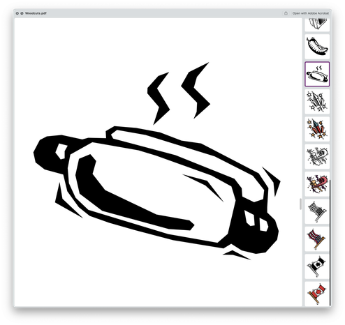 A fake woodcut image of a hotdog.