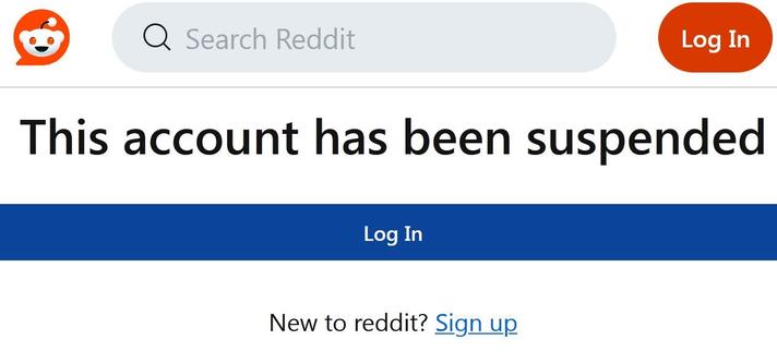 Reddit notification: This account has been suspended