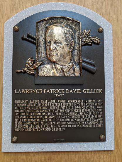 Pat Gillick's HoF plaque