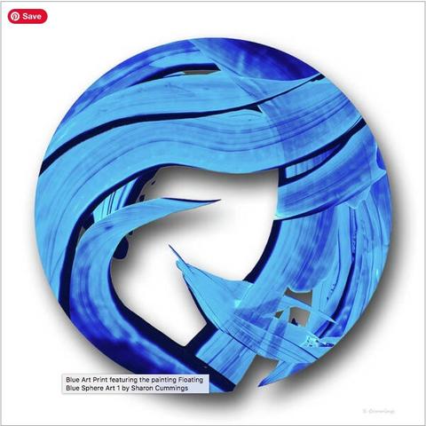 Blue hand painted circle art on crisp white by artist and poet Sharon Cummings.  Haiku in post.