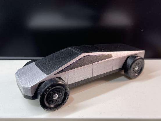Ian Chau’s Pinewood Derby model Tesla Cybertruck (Cub Scout Pack 12 Best in Show)