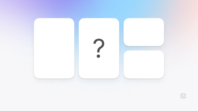 Vivaldi Browser's Dashboard with 4 empty widgets in 3 columns. The widget in the middle column has a question mark on it.