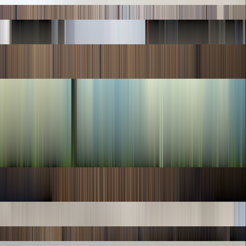 Algorithmic design. 5 centered rectangles of diminishing height. Each one filled with vertical lines covering the available space. Each line is a vertical gradient, with its two end colors sampled from images I shot last year.

This one has wood browns and desaturated green/blue. Maybe these colors are more for adults.