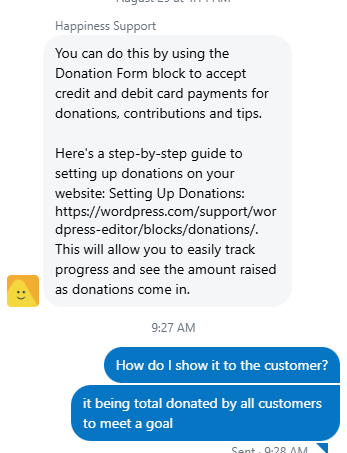 Happiness Support unable to give me a total donation amount!
