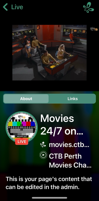 A screenshot of a scene from Star Trek Continues on the Owncast app