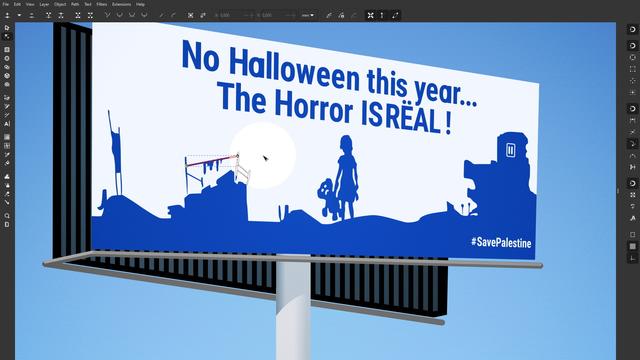 Billboard illustration of a Palestinian girl in Gaza