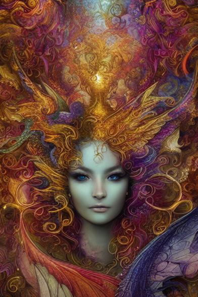 surreal picture of woman with multicolored fluorescent hair
