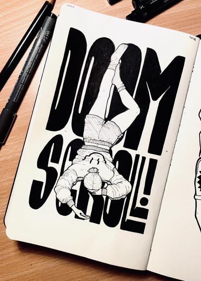 Drawing of girl doomscrolling on her phone