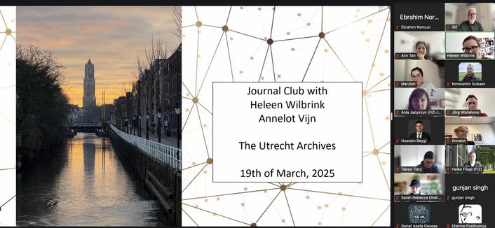 Screenshot of our Zoom-Session of the FIZ ISE Journal Club featuring Heleen Wilbrink and Annelot Vijn from Utrecht Archives.