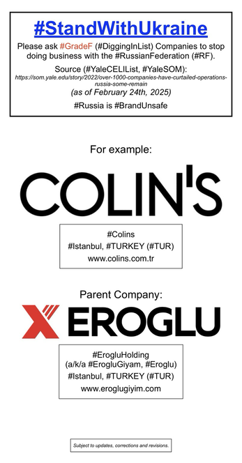 Logo and company information for Colin’s (Istanbul, Turkey).