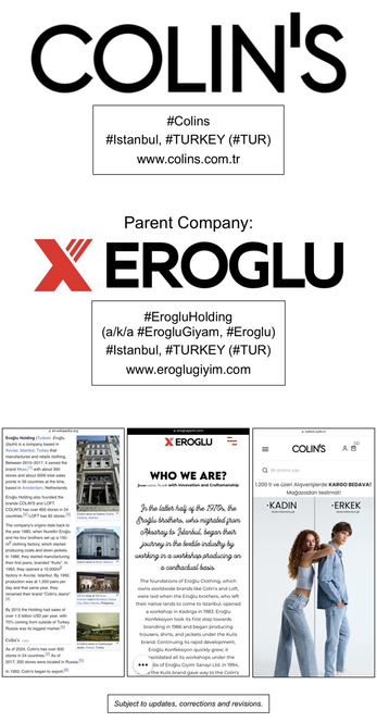Wikipedia article and company website information for Colin’s (Istanbul, Turkey).