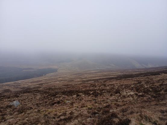 A misty photo of the boggy slopes around Military Road