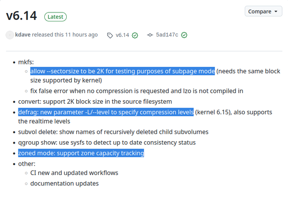 Screenshot of https://github.com/kdave/btrfs-progs/releases/tag/v6.14