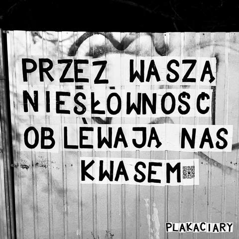 wrzuta na mieście
'przez waszą niesłowność oblewają nas kwasem'