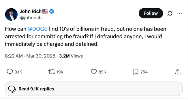 Screenshot of post at https://x.com/johnrich/status/1906336133216158112