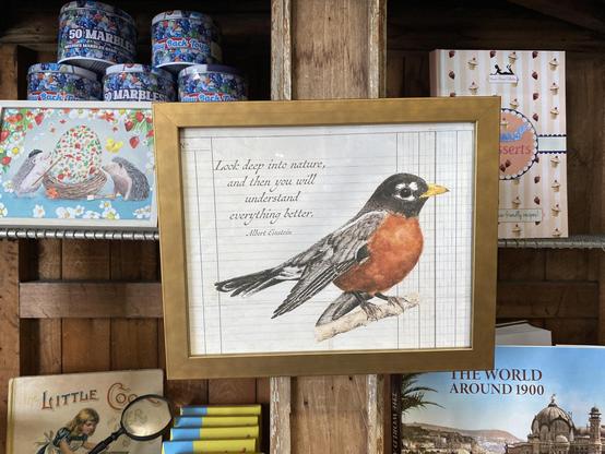 The quote appears next to a bird in a framed work of art. 

The art is surrounded by other items for sale.