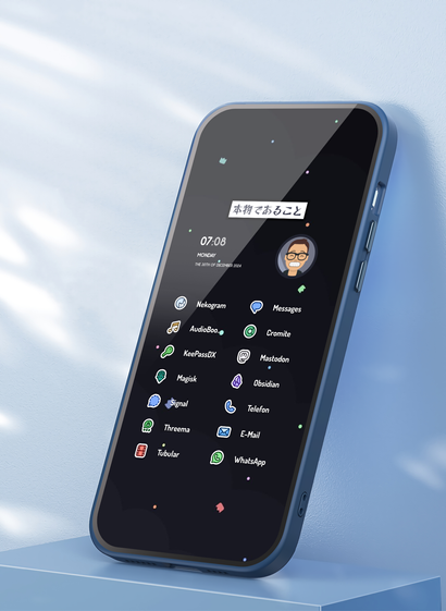mockup of a phone with a homescreen layout. it has two columns of apps listed instead of one, which the Launcher usually has.
