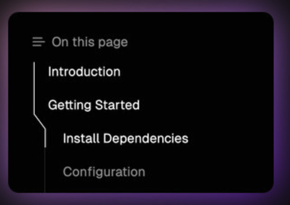 Example form the blog post showing an indented section of a list and a line that "follows" the indent with SVG