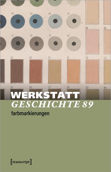 Frontcover von WerkstattGeschichte 89/2024 unter Verwendung eines Ausschnitts der Farbtafel: Augen, Haut, Haarsystem [Tableau chromatique: yeux, peau, système pileux, beigefügt in: Paul Broca, Instructions générales pour les recherches et observations anthropologiques (anatomie et physiologie), Paris 1865]; nummerierte, hochformatige rechteckige Felder zeigen unterschiedliche Hautfarben (u.a. verschiedene Braun- und Rosatöne), nummerierte kreisrunde Felder (mit schwarzen Punkten als Pupillen in der Mitte) zeigen Augenfarben (Grün-, Blau-, Braun- und Grautöne).