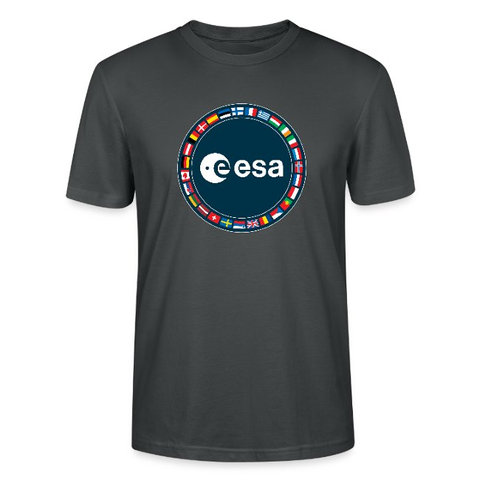 A black T-shirt with a round ESA logo and flags of European countries along the edges.