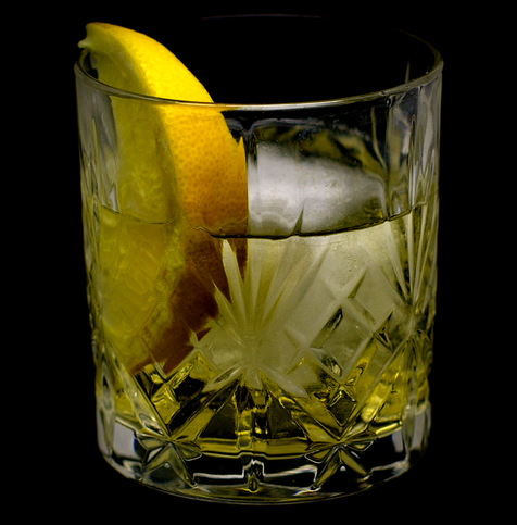 the cocktail itself in a chilled glass with a big chunk of ice and garnish with a grapefruit slice