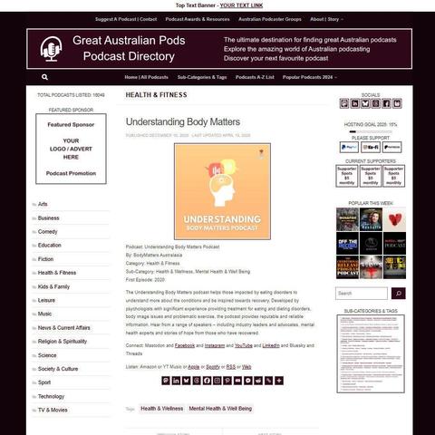 Understanding Body Matters
Screenshot of the podcast listing on the Great Australian Pods website