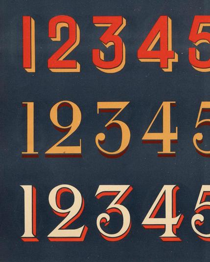Three rows of numbers, 1–5, each row in a different style and color on a blue background.
