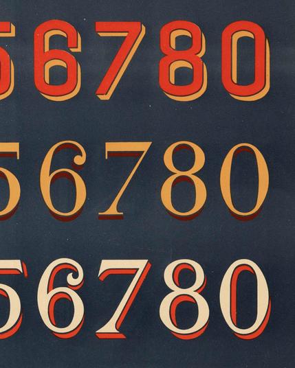Three rows of numbers – 5, 6, 7, 8, 0 – each row in a different style and color on a blue background.