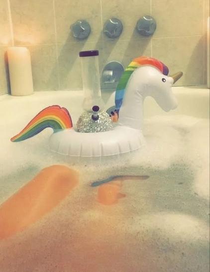 Soaking Sunday tub. Pov with unicorn water pipe.