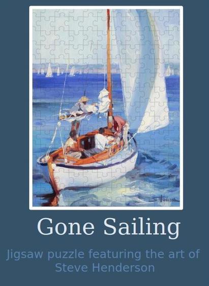 Jigsaw puzzle of an original oil painting depicting four friends in a boat, sailing on the bay.