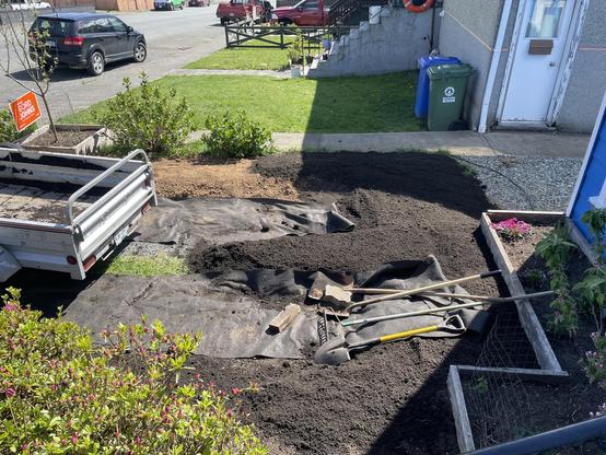A little further along. After the first load of the topsoil has been shovelled out of the trailer.