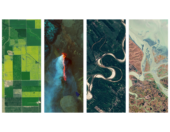 A collection of four satellite images showing shapes that can be interpreted as letters and read "Lisa"