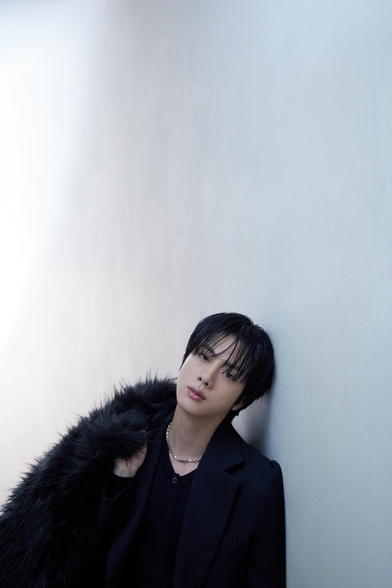 Jin Concept Photo - Black suit, fluffy jacket, WWH boy