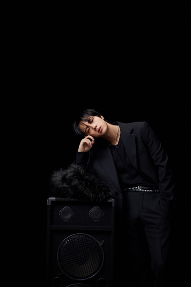 Jin Concept Photo - Black suit, fluffy jacket, WWH boy
