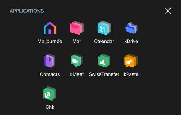 Une liste d'applications qui viennent de  la ksuite de infomaniak