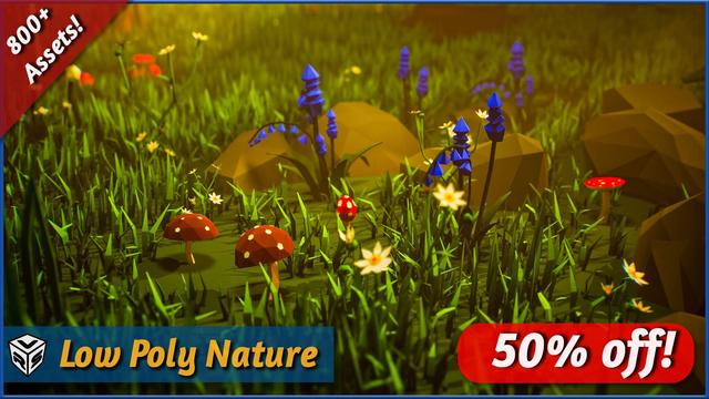 Render of some of the plant and rocks models in Low Poly Nature asset pack