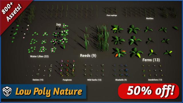 Showcase of some of the plant models included in Low Poly Nature pack