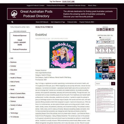 EndoKind
Screenshot of the podcast listing on the Great Australian Pods website