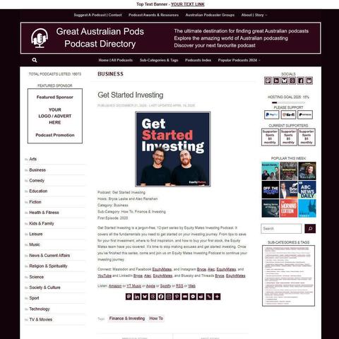 Get Started Investing
Screenshot of the podcast listing on the Great Australian Pods website