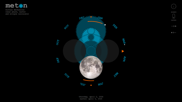 Virtual mechanical lunar and eclipse calculator "Meton", screenshot.