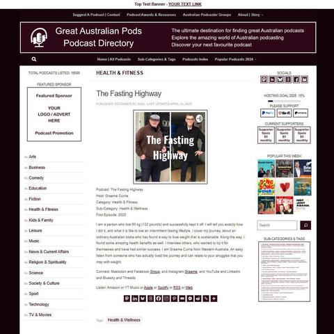 The Fasting Highway
Screenshot of the podcast listing on the Great Australian Pods website