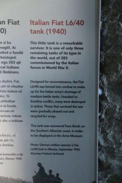 Fiat Italian Fiat L6/40 tank (1940) museum description