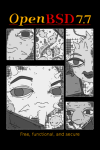 OpenBSD 7.7 release poster titled "LIfe Of A Fish"