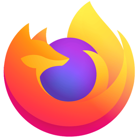 Firefox logo. Silhouette of a red panda on fire wrapped in a blue circle.