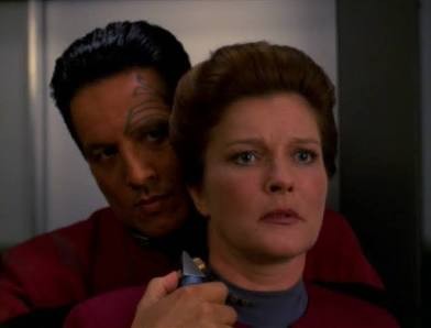 Chakotay taking Janeway hostage