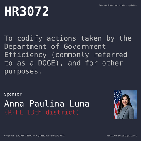 Description of HR3072, and a depiction of its sponsor, Anna Paulina Luna.