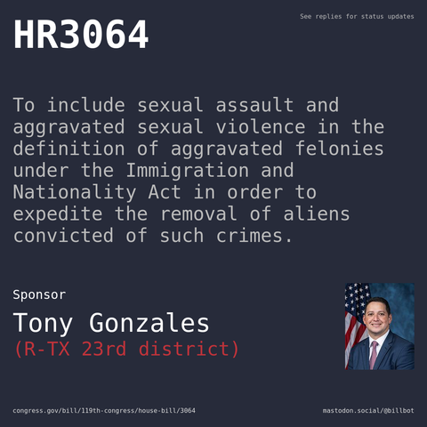 Description of HR3064, and a depiction of its sponsor, Tony Gonzales.