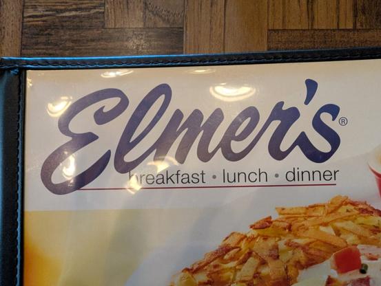 Menu from Elmer's restaurant.